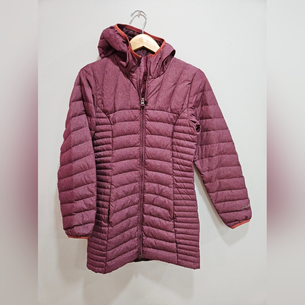Eddie Bauer Jacket Down Puffer Coat Lightweight Parka Hood Long Women’s SX xsmal